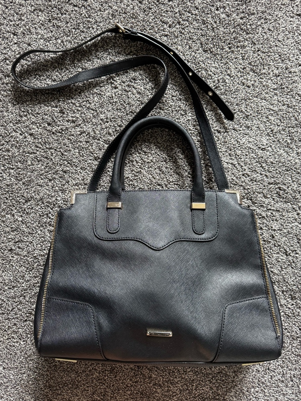 Rebecca Minkoff Amorous Satchel Black Saffiano Leather Gold Crossbody Bag - Picture 2 of 16